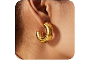 Moodear Gold Hoop Earrings for Women 14K Gold Plated Chunky Gold Earrings Huggie Earrings Open Gold Hoops Hypoallergenic Lightweight Earrings for Women Trendy Gold Jewelry Gift