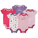 Luvable Friends Hanging 5 Pack Bodysuits, Cat, 0-3 Months