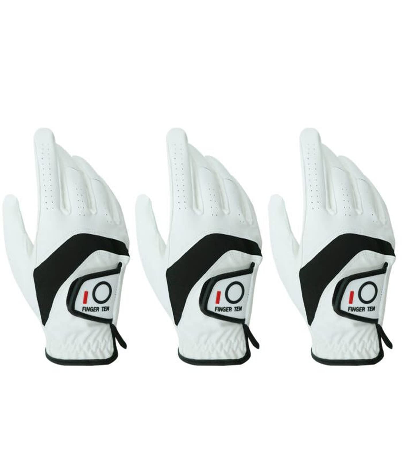 FINGER TEN Golf Gloves Men Left Right Hand Cabretta Leather Multipack All Weather Soft Value 3 Pcs, Golf Gloves Mens Rain Grip Soft Durable Comfortable (White, Small, Right)