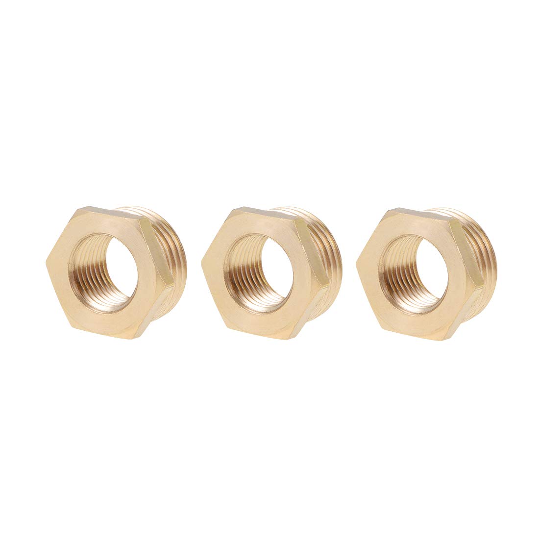 sourcing map Brass Threaded Pipe Fitting G1/2 Male X G1/4 Female Hex Bushing Adapter 3pcs