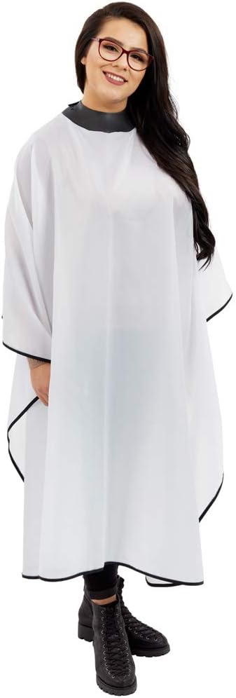 NeoCape Unigown PTFE Coated Hairdressing Gown - Premium Barber Cape with built-in Neoprene HairStop Collar (White)