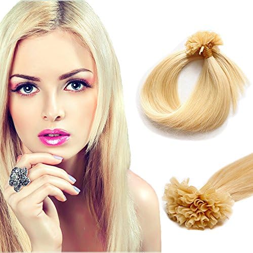 100 Strands 18-24Inch Pre Bonded Keratin Nail Tip Remy Human Hair Extensions 1G/S (24Inch , 613 Light Blonde)