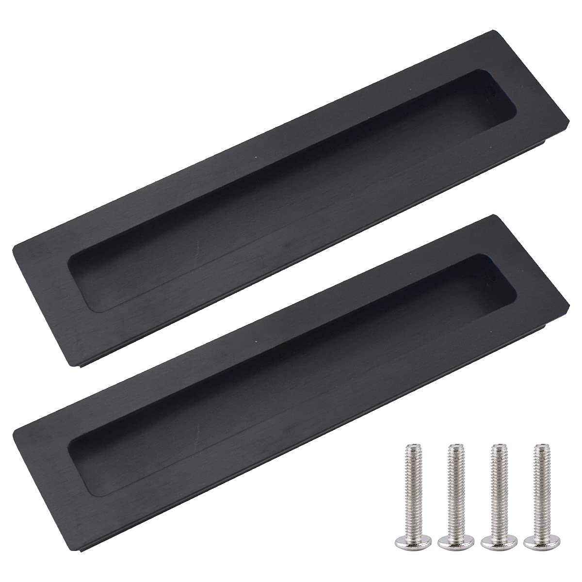 Jicyor Recessed Flush Door Pull Handle 2 Pack Rectangle Black Flush Recessed Pull Handle with Screws Brushed Aluminum Alloy Handles Hidden Pull Handles for Door Cabinet or Drawer (Black)