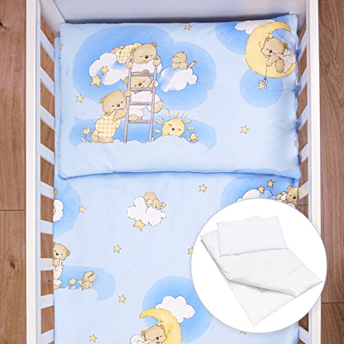 Baby Comfort 4 Piece Toddler Kids Cot Bed Set 135x100 cm Duvet Pillow Duvet Cover Pillowcase 12M+ (Ladders Blue) โ image 1