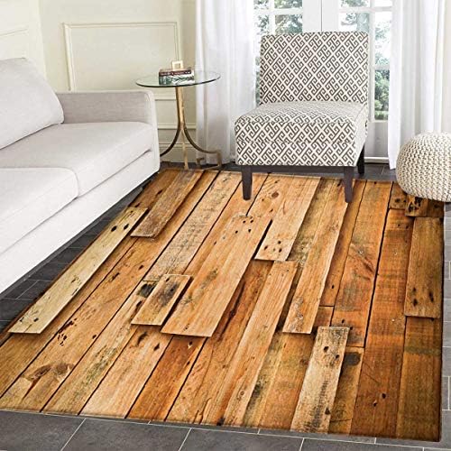 Wooden Door Mats Home Lodge Style Hardwood Planks Image Print Farmhouse Grunge Design Bath Mat Bathroom Mat Non Slip 48"x60" Salmon Orange Burnt Orange