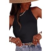 ONLYSTORY Women's Stripe Ribbed Knit Tank Tops Summer Casual Slim Fit Sleeveless Tops for Daily Wear