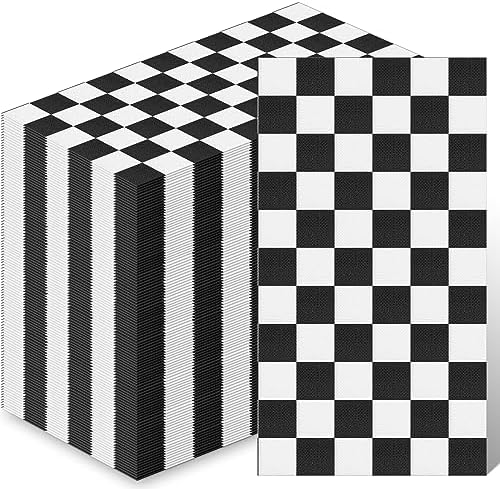 80-Pack Black & White Checkered Party Napkins - 33x33cm Racing Theme Dinner Napkins
