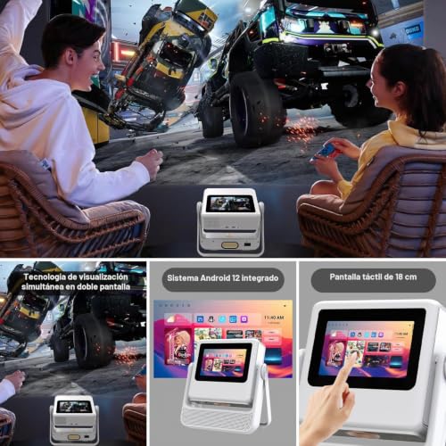 4K Portable Projector with Smart Touch Screen, 1100 ANSI Outdoor Mini Projector, Auto Focus and Trapezoid Correction, WiFi 6 Bluetooth HDR10+, 1000+ Apps, Home Theater