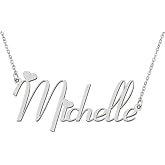 Aoloshow Stainless Steel Silver Michelle Heart Name Necklace Womens Teens | Nameplate for Daughter Granddaughter, Name Plate Pendant Best Friends Jewelry, Birthday Christmas Gift, Mother Day