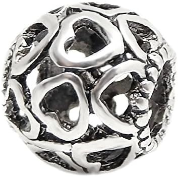 Cherityne Round Hollow Hearts Spacer Fist Pandora Bracelet Silver Plated Charm Bead