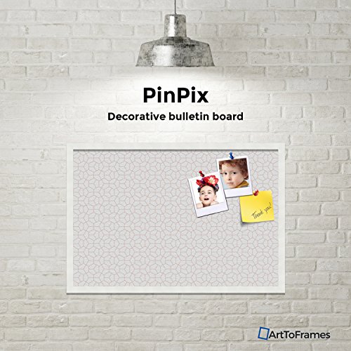 PinPix custom printed pin cork bulletin board made from canvas, Modeco Hex Grapefruit 30x20 Inches (Completed Size) and framed in Satin White Frame (PinPix-1636-30x20_FRBW26074)