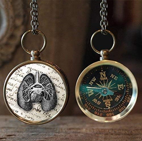 Lungs Photo Compass, Travel Compass, Vintage Lung Illustration Compass, Compass Jewelry, Photo Jewelry, Gift Idea, Travel Gift, Christmas Gift, Medical necklace, Bronchial