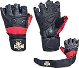 Weightlifting Black & Red Leather Gloves (L)