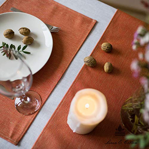 Linen & Cotton Tischläufer Stoff Wasserdicht Fleckschutz Pflegeleicht Pietro - 100% Leinen, Coral Rosa (47 x 250 cm) Läufer Tisch Decke Gartentisch Biertisch für Garten Outdoor Restaurant – Bild 4