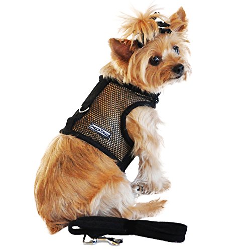 Doggie Design Cool Lightweight Netted Mesh Dog Harness with matching Leash (Medium, Solid Black)