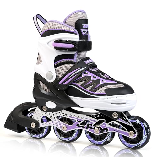 2PM SPORTS Cytia Rosa/Violett größenverstellbare Inliner Kinder mit leuchtenden LED Rollen, lustige blinkende Anfänger Mädchen Inline Skates mit Einstellbarer f