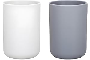 HUAMIAODI 2 Pieces Plastic Bathroom Tumbler Cup Toothbrush Holder Organizer Tumbler Cups for Bathroom Vanity,300ml(White & Grey)