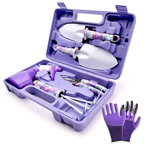 WISDOMLIFE Lot de 6 Outils de Jardinage avec poignée antidérapante et truelle Anti-Rouille, cultivateur, cisaille à élaguer, pulvérisateur d'eau et étui