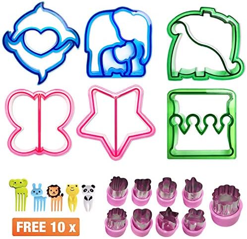Sandwich Cutter and Bread Crust Shap - Complete Bento Lunch Box Supplies and Accessories For Kids Mini Vegetable Fruit Shapes cookie cutters - FREE Food Pick forks