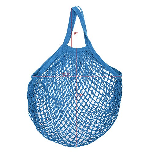 STONCEL Cotton Net Shopping Tote, Reusable Grocery Mesh Produce Bag, Washable Market Beach Toy String Rope Storage Bags (1blue1white)
