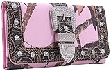 Emperia Women's Julia Mossy Oak Ladies Tri-Folded Buckle Wallet with Rhinestones, Camouflage/Pink/Trim Brown, 7.5 x 1 x 4.5-Inch