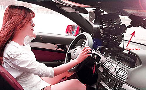 Car Fan, 12V Electric Car Cooling Fan, 2 Speed Adjustable 360 Degree Rotatable with Clip On Auto Cooling Air Fan - for Sedan SUV/RV/Vehicle - Thumbnail 6