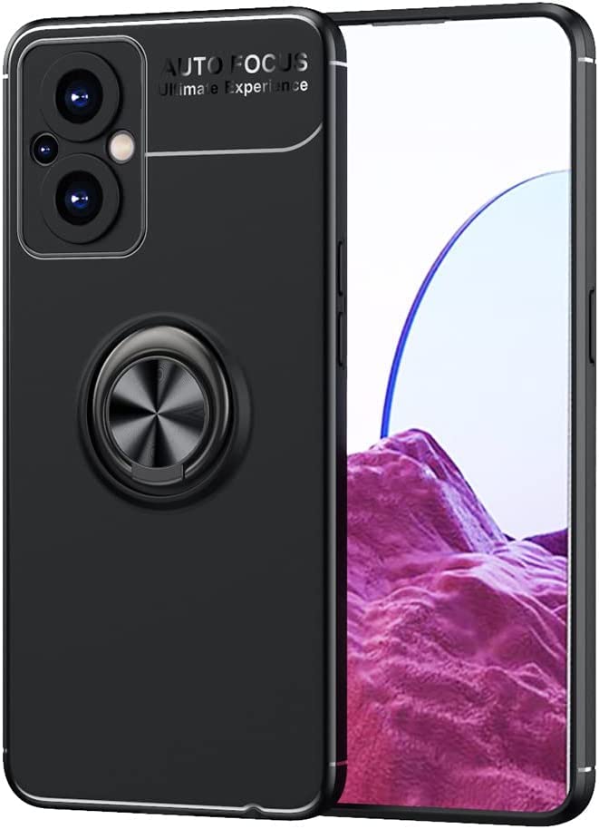 PIXFAB For Oppo Reno 8 Lite 5G Case, Anti-Scratch Shockproof Slim Gel Rubber [Protective] Phone Case Cover, Magnetic Ring [Kickstand] With [360 Rotation] Case For Oppo Reno 8 Lite 5G - Black