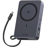 UGREEN MagFlow 10000mAh Qi2 25W Wireless Power Bank Built-in Cable | Qi2 25W wireless, built-in cable, 30W PD wired. MagSafe