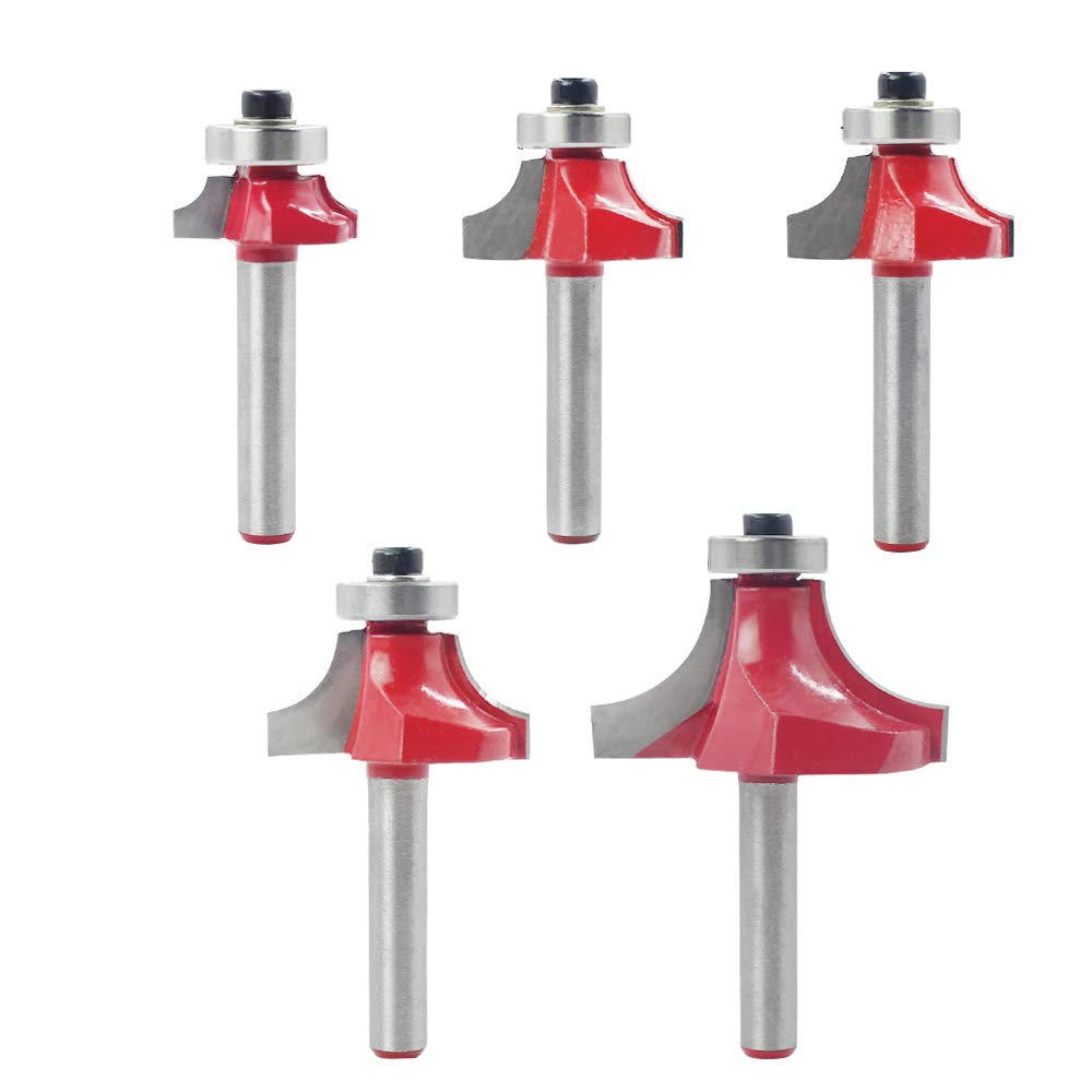 Saipor 5pcs 1/4” Shank Round Over Router Bit Roundover Edging Router Bit Set (1/8” , 3/16” , 1/4” , 5/16” , 1/2” Radius)