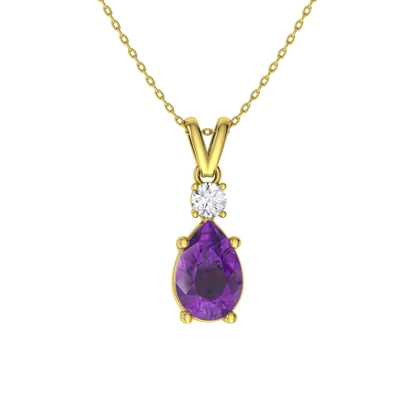 Diamondere Natural and Certified Pear Gemstone and Diamond Drop Petite Necklace in 9ct Solid Gold | Pendant with Chain (Amethyst, 9ct White Gold)