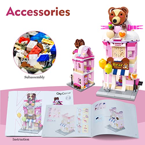 PeachLeaf Building Blocks Toys for Girls Teddy Theme Store Pink