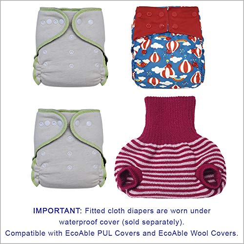 Fitted Cloth Diaper Overnight Diaper with Bamboo and Hemp Inserts, One