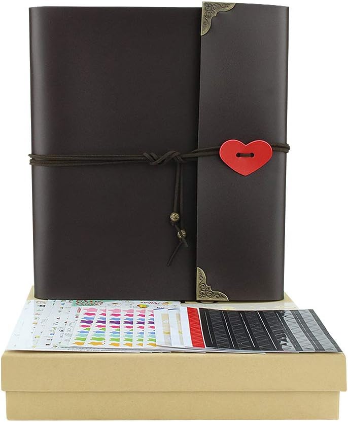 YAOHU Scrapbook Photo Album, Vintage Leather Scrap Book with Black Pages DIY Memory Book Wedding Guest Book Anniversary Christmas Valentines Birthday Ideal Gift for Her Him Men Women Mum, Love Small