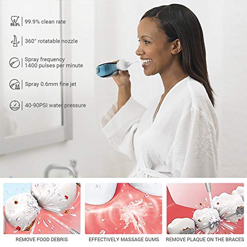 SUNAVO WF-02 Cordless Water Flosser IPX7 Waterproof 3 Modes for Braces and Teeth Whitening, Dental Water Jet Rechargeable 15 days battery, Portable Oral Irrigator for Travel and Home BPA free, ETL FDA