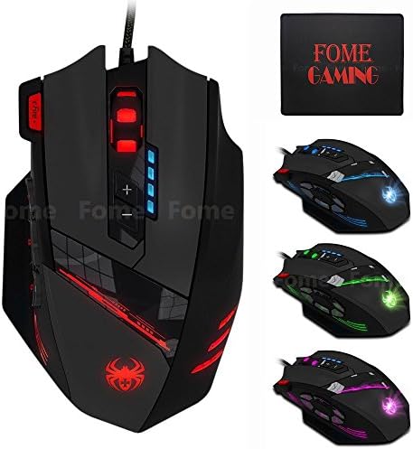 USB Wired Gaming Mouse,FOME GAMING C12 Programmable Buttons LED Optical Professional High Precision USB Gaming Mouse Mice, 4000 DPI, Weight Tuning Set Compatible with Windows Mac+FOME GAMING Mouse Pad