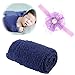 Newborn Baby Photography Props - Long Ripple Wrap Blanket and Lace Beads Headband (Blue, OneSize)