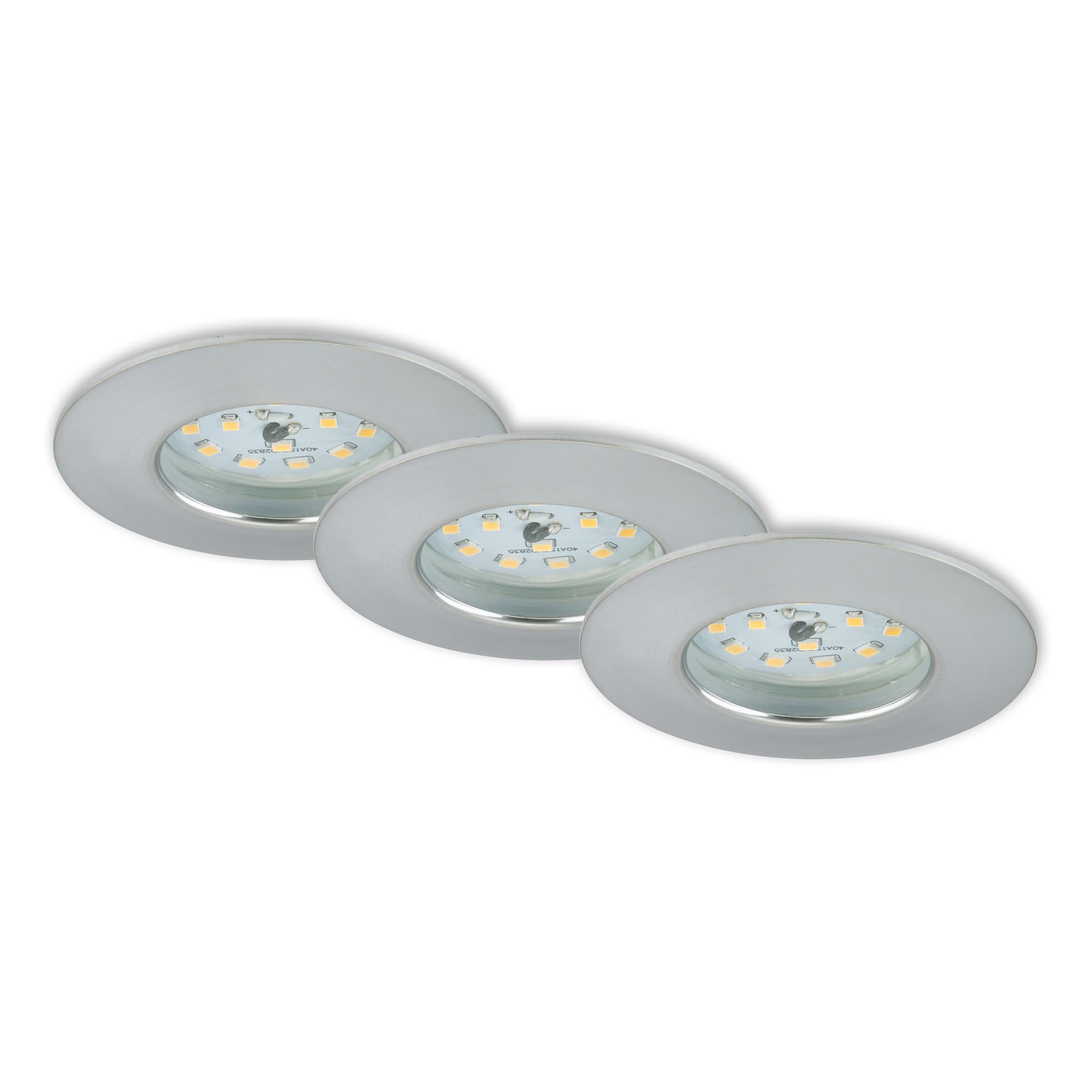 BRILONER Leuchten – Recessed LED Downlight, Set of 3, Ceiling Light, 5 Watt, 400 Lumens, 3,000 Kelvin, IP44, Aluminium Colour, 75x28mm (DxH)