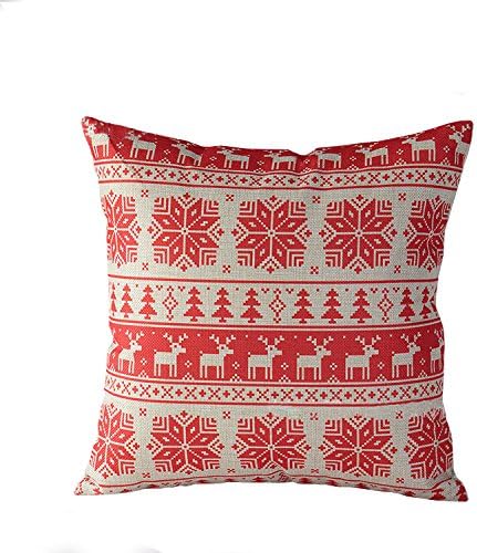 Lydealife （TM）18 X 18 Inch Cotton Linen Decorative Throw Pillow Cover Cushion Case, Christmas snowflake and reindeer LD106