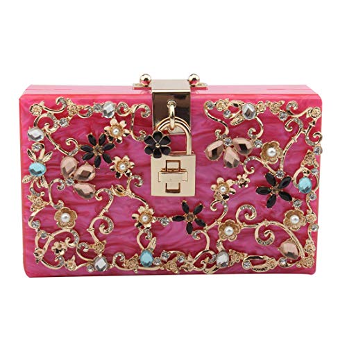Acrylic Evening Bags and Clutches for Women Crystal Clutch Beaded Rhinestone Purse Wedding Party Handbag (ROSE)