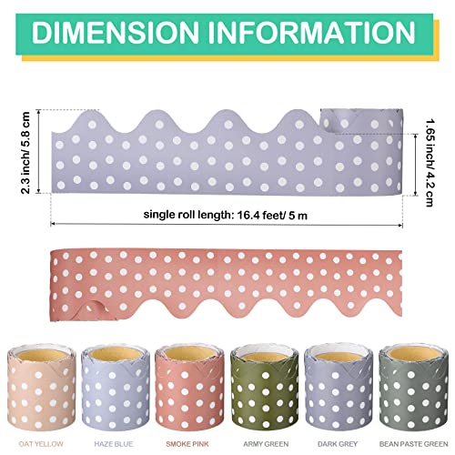 6 Rolls Scalloped Bulletin Board Borders with Round Dots Mixed 6 Colors