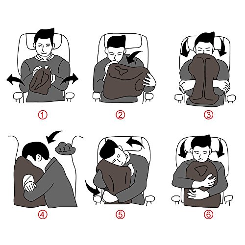 HOMCA Inflatable Travel Pillow - Portable Head Neck Rest Neck Pillow for Airplanes, Cars, Buses, Trains, Office Napping, Camping - Includes Free Eye Mask (Brown)