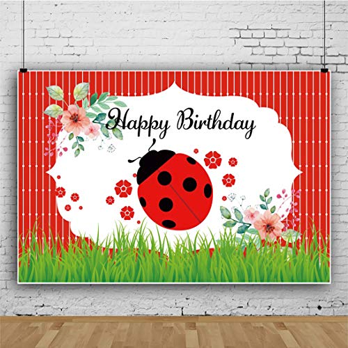 Buy Yeele Ladybug Theme Birthday Backdrop for Photography 7x5ft Vinyl ...