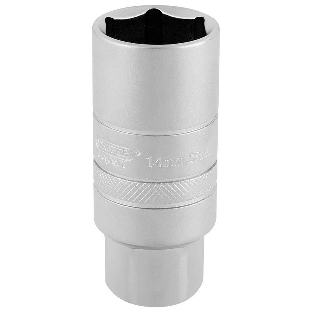 Draper 16777 3/8-Inch Square Drive 14 mm Thread 6 Point Satin Chrome Spark Plug Socket