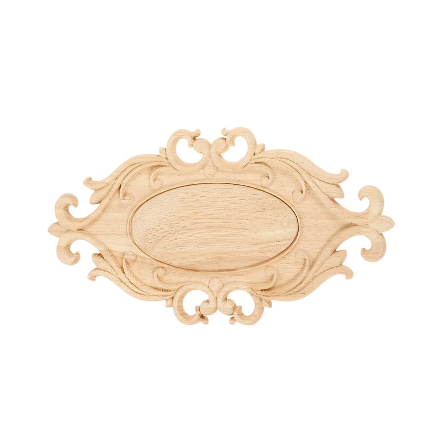 MUXSAM Wood Carved Corner Onlay Applique Oval Unpainted Furniture Frame Decorative 26x14.5cm