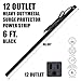 KMC 12 Outlet Heavy Duty Metal Surge Protector Power Strip with 6-Foot Long Extension Cord, 125V/15A, Black