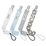 Pacifier Clip by CAMIRUS - 4 Pack - Premium Quality Soothie Pacifier Holder - Great Unisex Modern Design Teething Holder for Boys and Girls