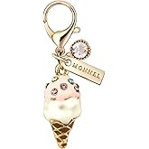 MONNEL MC233 Little Crystal Ice-cream Lobster Clasp Charm Pendant with Velvet Bag (White, 1 Piece)