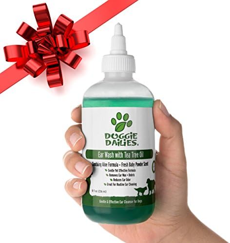 Doggie Dailies Pet Ear Cleaner Plus Tea Tree Oil, Witch Hazel &amp; Soothing Aloe, Vet Formulated Ear Drops for Dogs &amp; Cats, Gently Removes Wax &amp; Debris, Reduces Odor, and Helps Prevent Mites &amp; Infections