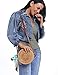 Round Rattan Bags,Handwoven Straw Crossbody Handbag for Women with Shoulder Leather Strap