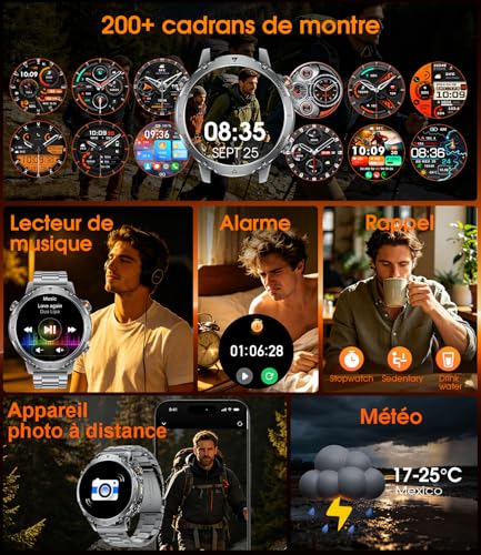 LIGE Men's Smart Watch, 1400 mAh Battery, 1.85 Inch HD Screen, LED Lamp, 110+ Modes Sport Military Watch Men, Sleep Tracking, IP68 Waterproof, Smartwatch for Android iOS, 2 Wristbands